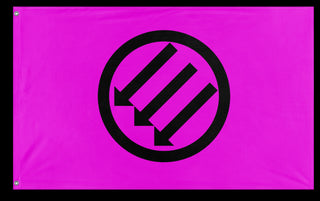 A mockup of the custom flag 'Pink Iron Front flag' on a white background