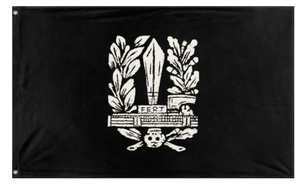 A mockup of the custom flag 'blackshirt flag' on a white background