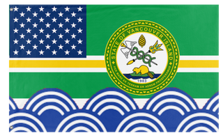 A mockup of the custom flag 'American State of Vancouver Island  flag' on a white background