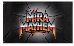 A mockup of the custom flag 'MiraMayhem flag' on a white background