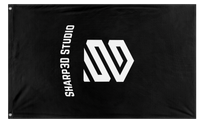 A mockup of the custom flag 'Sharp3d flag' on a white background