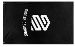 A mockup of the custom flag 'Sharp3d flag' on a white background