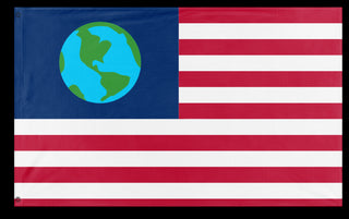 A mockup of the custom flag 'Earthican Space America flag' on a white background