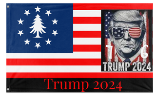 A mockup of the custom flag 'Trump 2024 Betsy Ross / appeal to heaven flag' on a white background