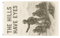 A mockup of the custom flag 'The hills have eyes flag' on a white background