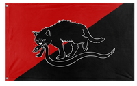 A mockup of the custom flag 'Sabot Tabby Cat flag' on a white background