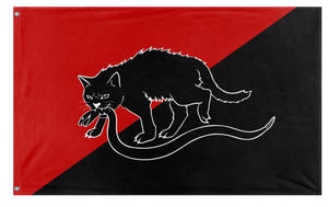A mockup of the custom flag 'Sabot Tabby Cat flag' on a white background