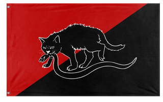 A mockup of the custom flag 'Sabot Tabby Cat flag' on a white background