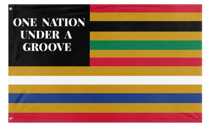 A mockup of the custom flag 'One Nation Under A Groove flag' on a white background