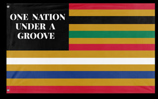 A mockup of the custom flag 'One Nation Under A Groove flag' on a white background