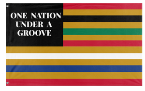 A mockup of the custom flag '1 Nation Under A Groove flag' on a white background