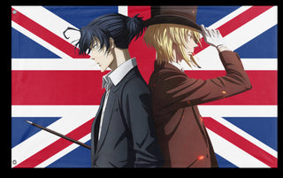 A mockup of the custom flag 'Sherliam flag' on a white background