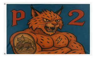 A mockup of the custom flag 'P2 mastoc flag' on a white background
