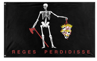 A mockup of the custom flag 'Reges Prdidisse flag' on a white background