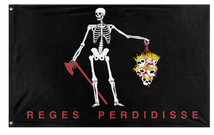 A mockup of the custom flag 'Reges Prdidisse flag' on a white background