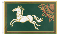 A mockup of the custom flag 'Rohan Flag' on a white background