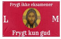 A mockup of the custom flag 'Ekssamens flag' on a white background