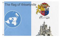 A mockup of the custom flag 'the flag of thtsetyvile' on a white background