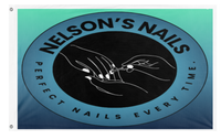 A mockup of the custom flag 'Nelsons nails  flag' on a white background