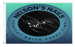 A mockup of the custom flag 'Nelsons nails  flag' on a white background