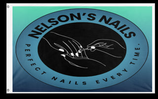 A mockup of the custom flag 'Nelsons nails  flag' on a white background