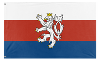 A mockup of the custom flag 'Czech tricolor with Bohemian lion flag' on a white background