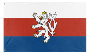 A mockup of the custom flag 'Czech tricolor with Bohemian lion flag' on a white background