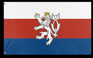 A mockup of the custom flag 'Czech tricolor with Bohemian lion flag' on a white background