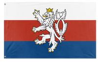 A mockup of the custom flag 'Czech tricolor with Bohemian lion flag' on a white background