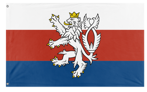 A mockup of the custom flag 'Czech tricolor with Bohemian lion flag' on a white background