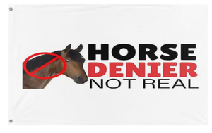 A mockup of the custom flag 'no horse flag' on a white background