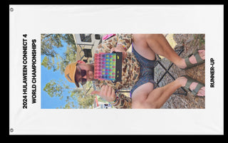 A mockup of the custom flag 'HULA24 flag' on a white background