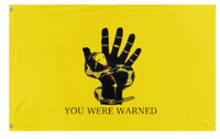 A mockup of the custom flag 'You were warned flag' on a white background