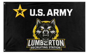 A mockup of the custom flag 'RECRUITING flag' on a white background