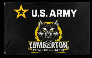 A mockup of the custom flag 'RECRUITING flag' on a white background