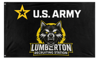 A mockup of the custom flag 'RECRUITING flag' on a white background