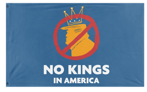 A mockup of the custom flag 'No Kings in America flag' on a white background