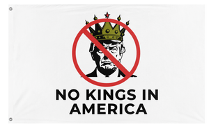 A mockup of the custom flag 'No Kings in America flag' on a white background