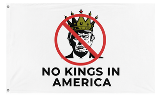 A mockup of the custom flag 'No Kings in America flag' on a white background