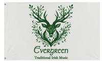 A mockup of the custom flag 'Evergreen Music flag' on a white background
