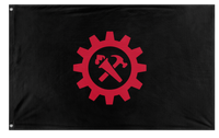 A mockup of the custom flag 'Torch and hammer flag' on a white background