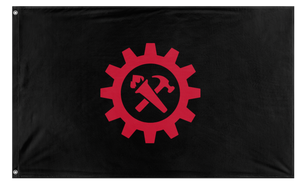 A mockup of the custom flag 'Torch and hammer flag' on a white background