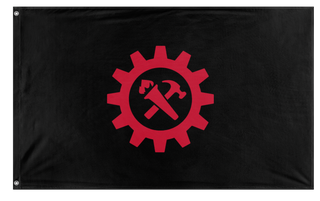A mockup of the custom flag 'Torch and hammer flag' on a white background