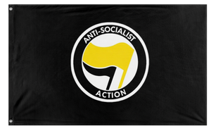 A mockup of the custom flag 'Anti-Socialist action flag' on a white background