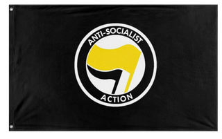 A mockup of the custom flag 'Anti-Socialist action flag' on a white background
