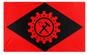 A mockup of the custom flag 'Anarcho-Syndicalist Brazil flag' on a white background