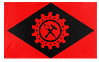 A mockup of the custom flag 'Anarcho-Syndicalist Brazil flag' on a white background
