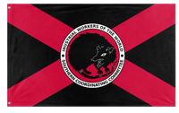 A mockup of the custom flag 'Syndicalist Florida Possum flag' on a white background