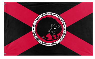 A mockup of the custom flag 'Syndicalist Florida Possum flag' on a white background