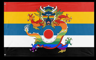 A mockup of the custom flag 'Qing EMpire Beiyang Pride flag' on a white background